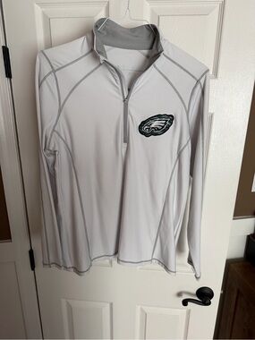 Antigua White Long-Sleeve Quarter Zip with Eagles Patch